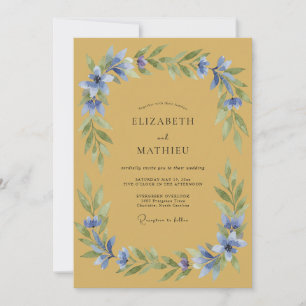 Invitation Mariage Fleurie Bleu Ocre