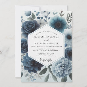 Invitation Mariage Fleurie Bleu Poussiéreux Humeur