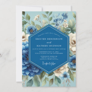 Invitation Mariage Fleurie Bleu Saphir