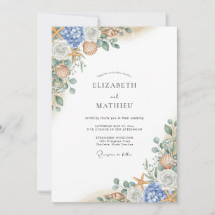 Invitation Mariage Fleurie Corail Bleu Fleurit