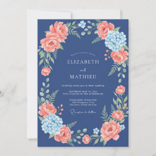 Invitation Mariage Fleurie Corail Navy