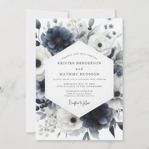 Invitation Mariage Fleurie d'Anémone Bleu Ardoise