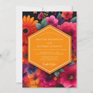 Invitation Mariage Fleurie de Crème Rouge