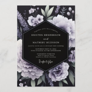 Invitation Mariage Fleurie de Glycine Floraison Sombre