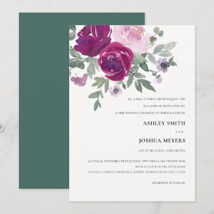 Invitation Mariage Fleurie de Pearl Blanc à l'Aquarelle Rose