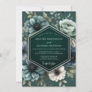 Invitation Mariage Fleurie de Soirée Émeraude