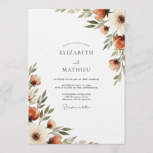 Invitation Mariage Fleurie de Teinte Orange Brûlée