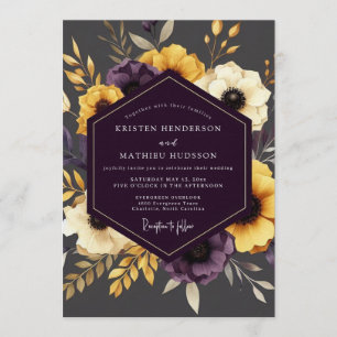 Invitation Mariage Fleurie Dorée de Prune