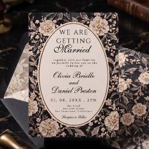 Invitation Mariage Fleurie en Dentelle de Crème Noire Élégant