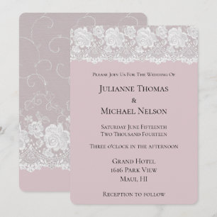 Invitation Mariage Fleurie en Dentelle Rose Orchidée Blanche 