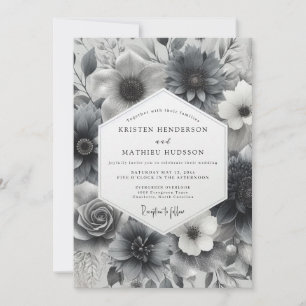 Invitation Mariage Fleurie en Nuances de Charbon