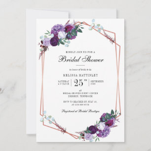 Invitation Mariage Fleurie Géométrique Script Violet