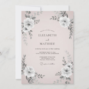 Invitation Mariage Fleurie Grise Champagne
