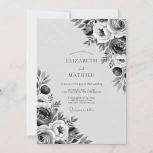Invitation Mariage Fleurie Grise Peinte