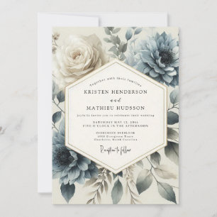 Invitation Mariage Fleurie Héritage Bleu Ardoise