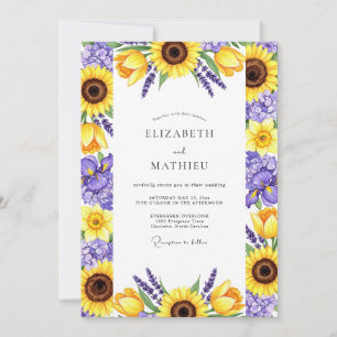 Invitation Mariage Fleurie Jaune Violet