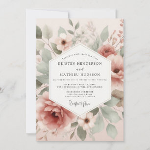 Invitation Mariage Fleurie Painterly Rose Pâle