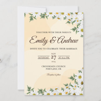 Invitation Mariage Fleurie Pastel à l'Aquarelle Blanche Daisy