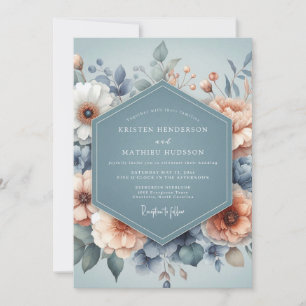 Invitation Mariage Fleurie Pastel Bleu Ardoise