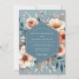 Invitation Mariage Fleurie Peinte en Ardoise et Corail