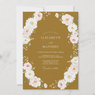 Invitation Mariage Fleurie Peinte en Ocre Luxueux