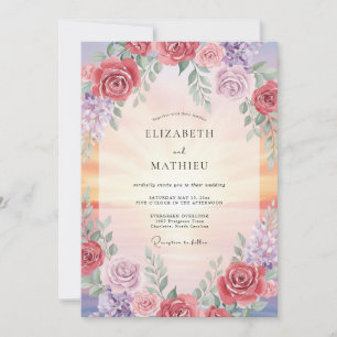 Invitation Mariage Fleurie Romantique Rose Poussiéreuse