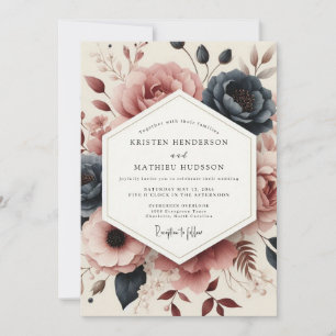 Invitation Mariage Fleurie Rose Poussiéreuse Humeur
