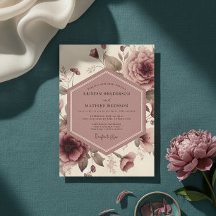 Invitation Mariage Fleurie Rose Poussiéreuse Vintage