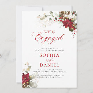 Invitation Mariage Fleurie Rouge de Noël Fiançailles Soirée