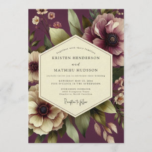 Invitation Mariage Fleurie Souveraine Aubergine