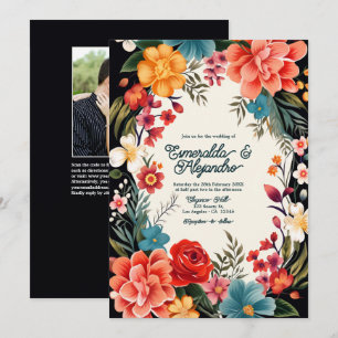 Invitation Mariage Fleurie Vibrante et Audacieuse Photo et Co