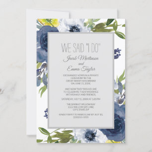 Invitation Mariage Fleuris Bleu Nuit Blanc Jaune Fuite