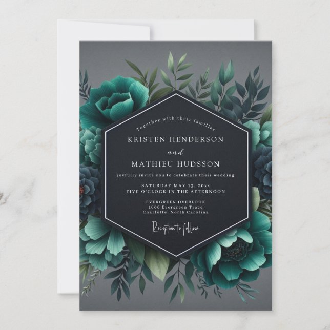 Invitation Mariage Fleuris de Flore Ardoise Sombre (Devant)