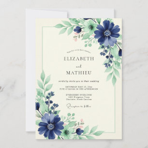 Invitation Mariage Fleuris Nature Navy