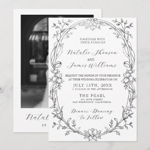 Invitation Mariage Fleuris Noir Et Blanc Ancien Argent