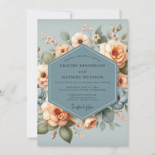 Invitation Mariage Fleurissant Abricot sur Ardoise