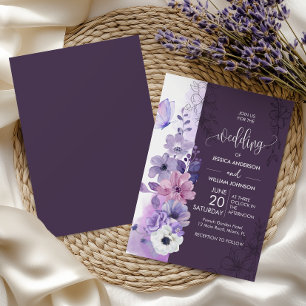 Invitation Mariage Fleuriste à l'Aquarelle Violette