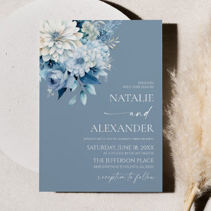 Invitation Mariage Fleuriste de Jardin Floral Bleu Poussiéreu