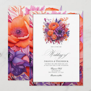 Invitation Mariage Fleuriste de Mandarine, Rose Chaud et Viol