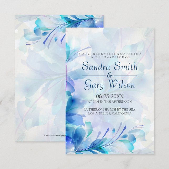 Invitation Mariage Fleurs Abstraites Bleues Et Violettes (Devant / Derrière)