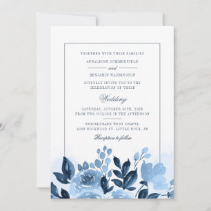 Invitation Mariage Fleurs Aquarelle Bleue Florale Moderne
