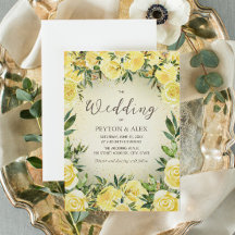 Mariage Fleurs Aquarelle Jaune Paillettes Dorées