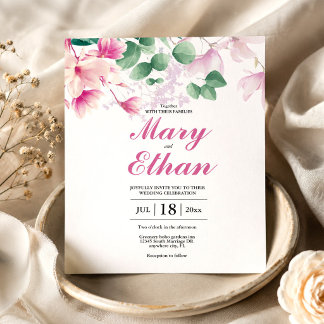 Invitation Mariage Fleurs Aquarelle Magnolia Rose