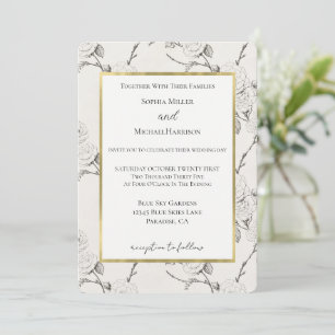 Invitation Mariage Fleurs Automne Noir Crème