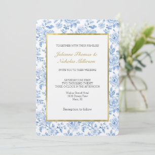 Invitation Mariage Fleurs Blanches Bleues Romantiques