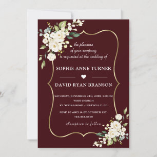 Invitation Mariage Fleurs Blanches Ivoire Bourgogne Moderne