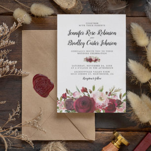 Invitation Mariage Fleurs Bourgogne Rouges Campagne