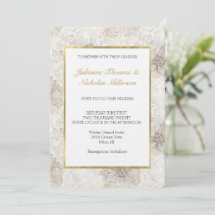 Invitation Mariage Fleurs Crème Ivoire Romantique Jolies