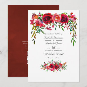 Invitation Mariage Fleurs de Bourgogne et Blush avec QR Code