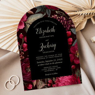 Invitation Mariage Fleurs de Bourgogne foncée sur Cônes de Pi